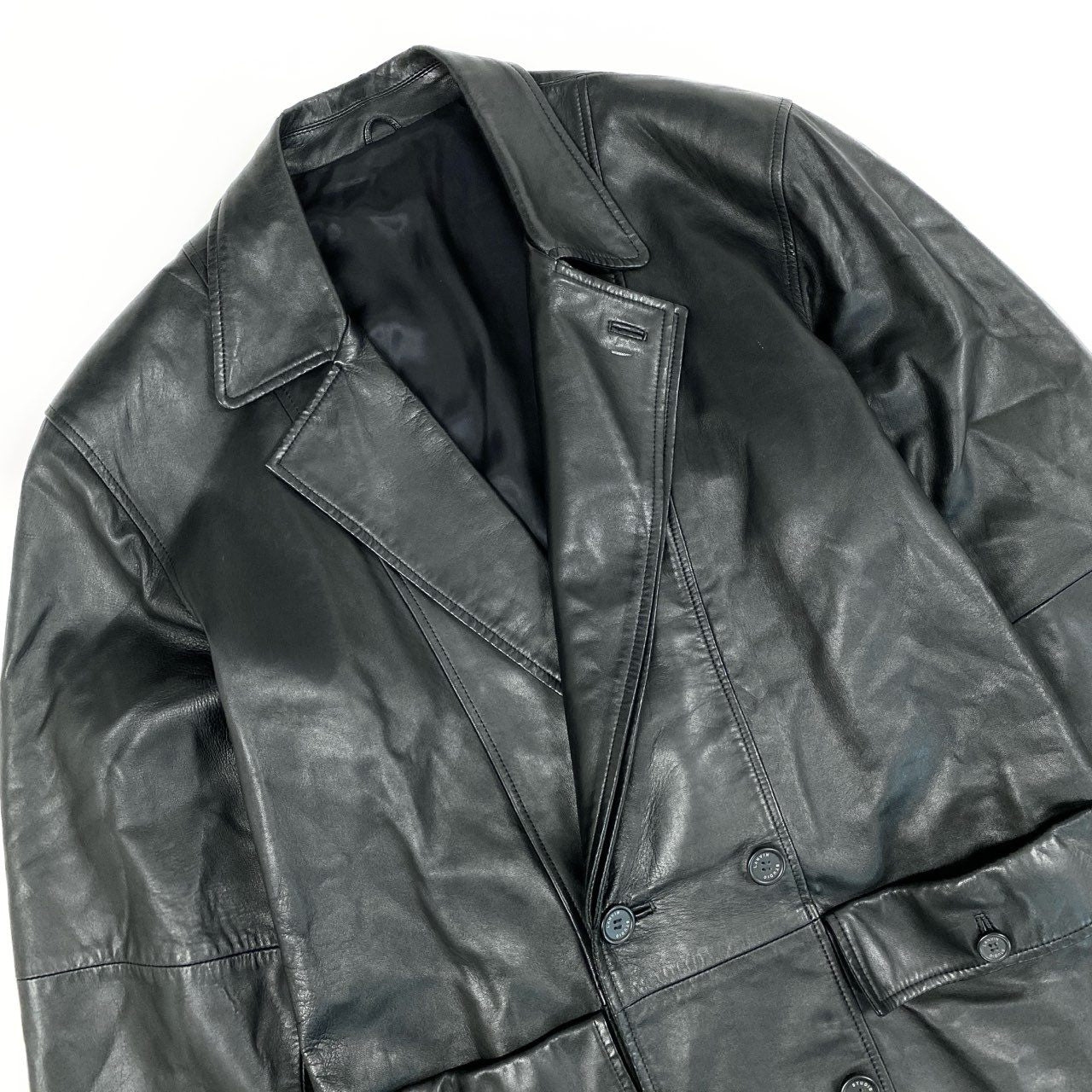 57h28 LANVIN ランバン ダブルプレスト ラムレザージャケット コート アウター 50 Lサイズ相当 ブラック 羊革 メンズo07t
