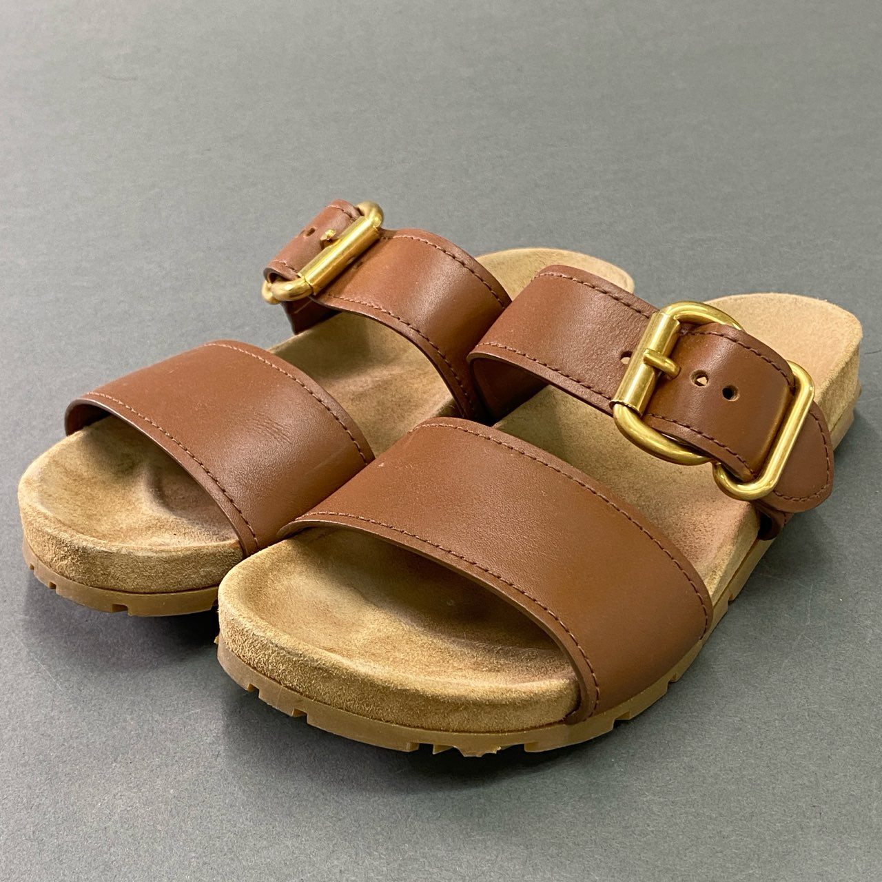 7b7 PRADA プラダ レザーベルト フラットサンダル コンフォートサンダル leather イタリア製 37 ブラウン 本革 レディース
