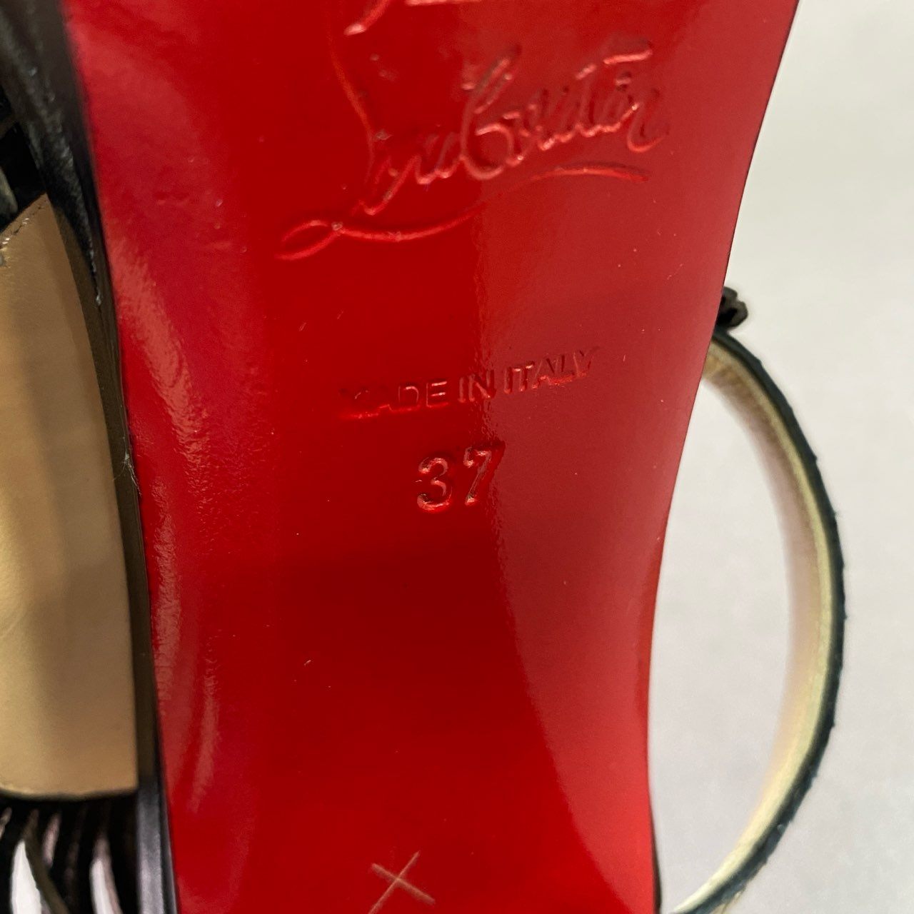 1d22 Christian Louboutin クリスチャンルブタン パイソン マスク ヒールサンダル 37 ブラック レザー スタッズ シューズ 夏 イタリア製