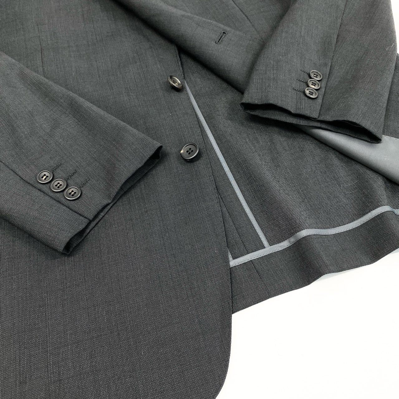 59h28 GIANNI VERSACE ジャンニヴェルサーチ セットアップスーツ テーラードジャケット スラックスパンツ ビジネス フォーマル ダークグレー ウール メンズo07t