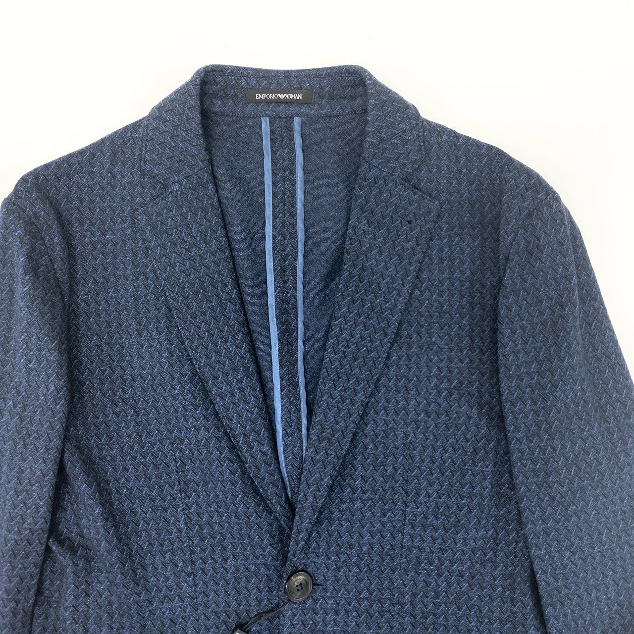 80j17 《未使用品》EMPORIO ARMANI エンポリオアルマーニ テーラードジャケット シングルジャケット 二釦 ヘリンボーン 91G87S 46サイズ ネイビー メンズk02i