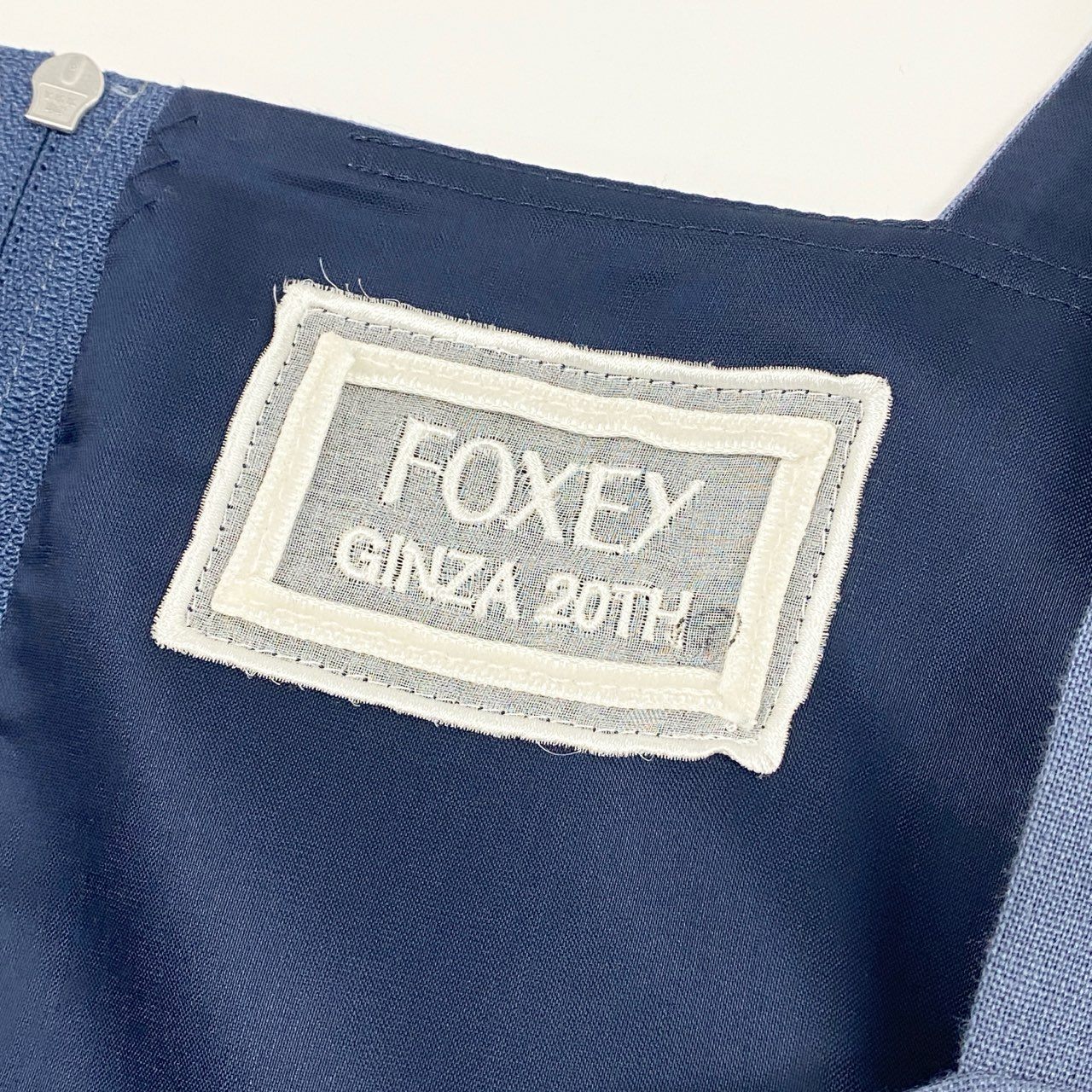 76k20 《 20周年 限定品 》 FOXEY フォクシー GINZA 20TH Soleil ソレイユ ドレス リネンワンピース 38278 40 ブルー 日本製