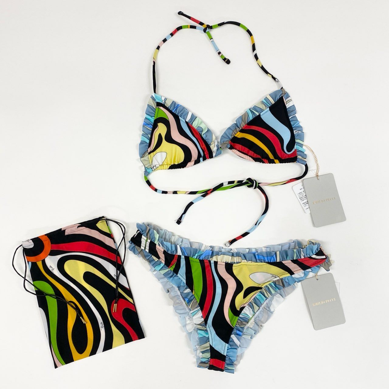 47c4 《新品》定価¥35,200 EMIRIO PUCCI エミリオプッチ BIKINI’S BRA スイムウェア ビキニ 水着 42 マルチカラー タグ付き