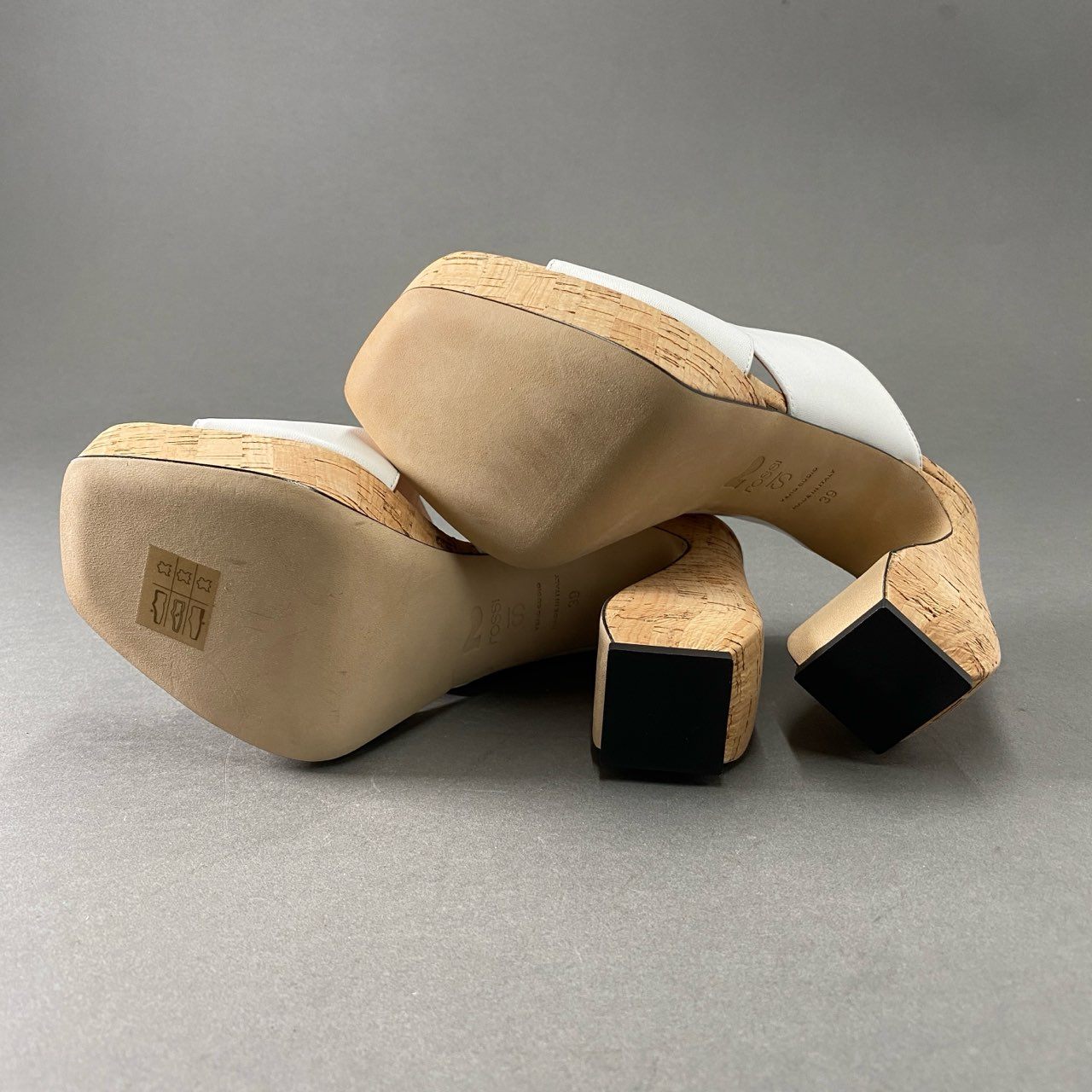 3f17 《極美品》定価¥104,500 SI ROSSI by SERGIO ROSSI セルジオロッシ Mules and clogs コルクヒール サンダル パンプス 39 ホワイト レザー イタリア製 シューズ