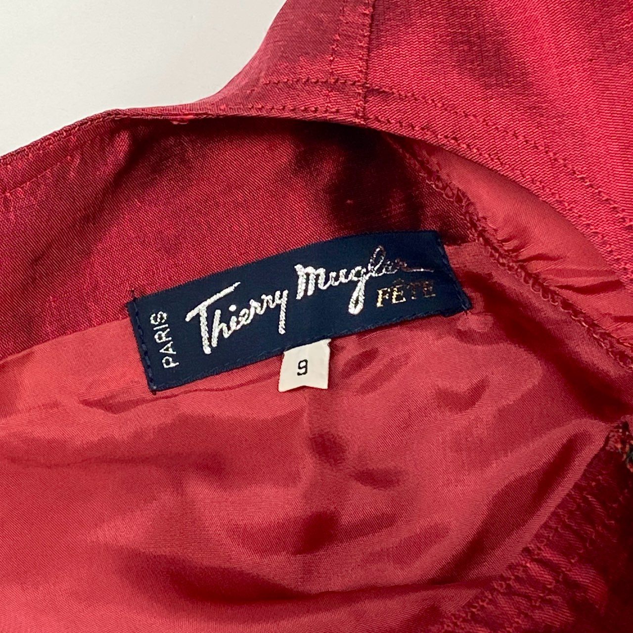 65g18 【Vintage】Thierry Mugler ティエリーミュグレー シルク100 デザインワンピース 半袖ドレス サイズ9 レッド系 レディース 女性用