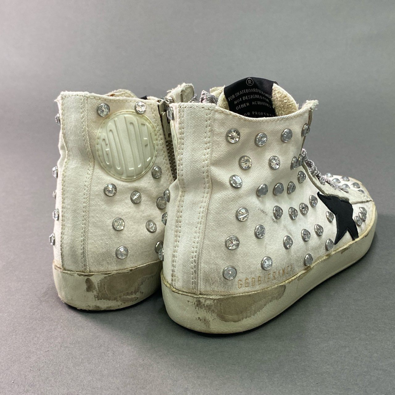 3g9 GOLDEN GOOSE ゴールデングース ヴィンテージ加工 ビジュークリスタル ハイカットスニーカー 37 ホワイト レザー ダメージ加工 Vintage シューズ