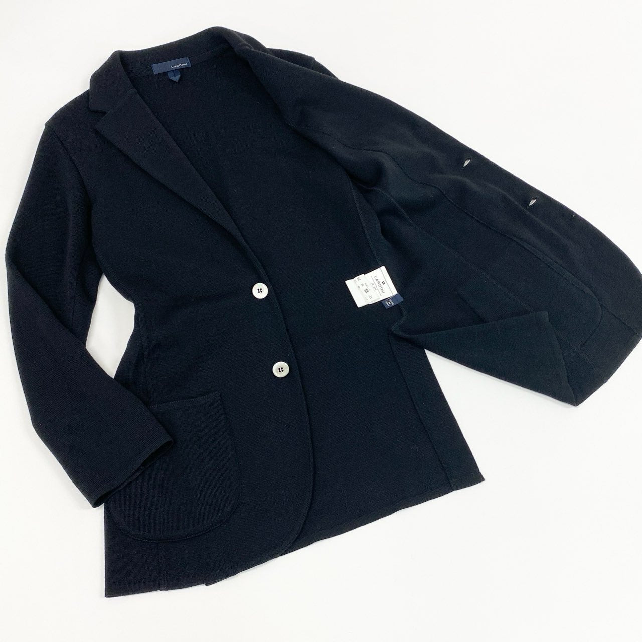 52e23 【イタリア製】LARDINI ラルディーニ 2釦 ニットジャケット テーラードジャケット サイズS ブラック ウール100 メンズ 男性用 ブレザー ドレス