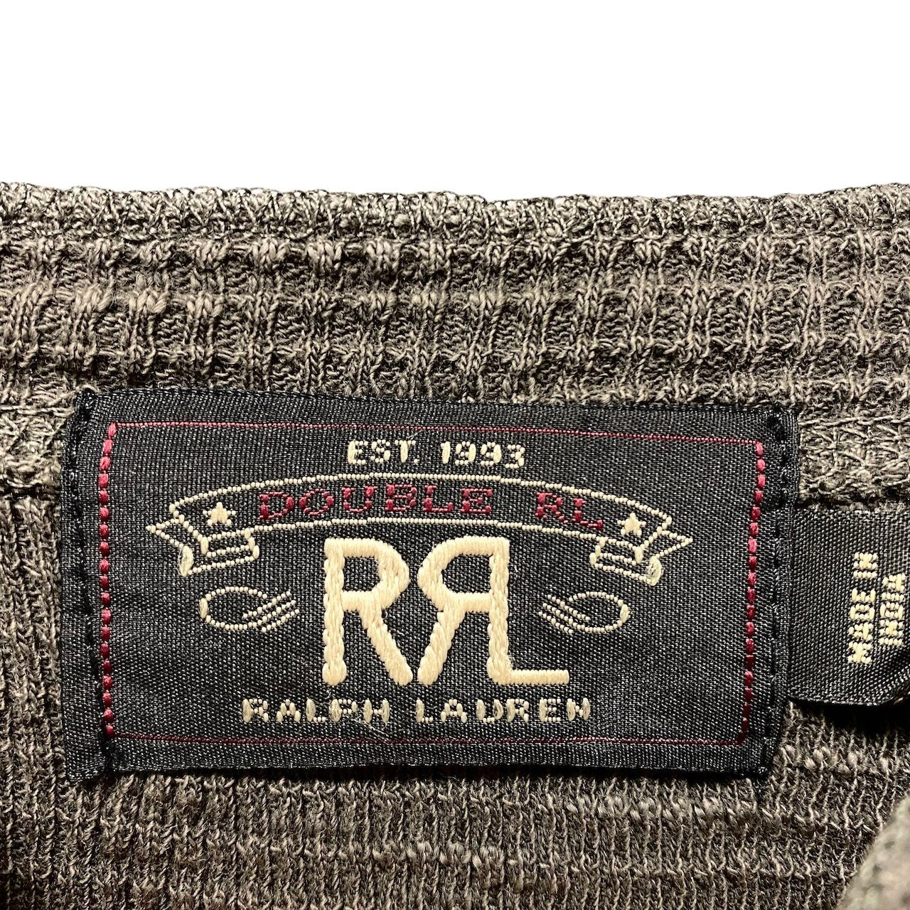 32e16 RRL ダブルアールエル ラルフローレン コットンワッフルヘンリーネックカットソー サーマルトップス 170/92Aサイズ ダークグリーン コットン100% メンズ 男性用u02t