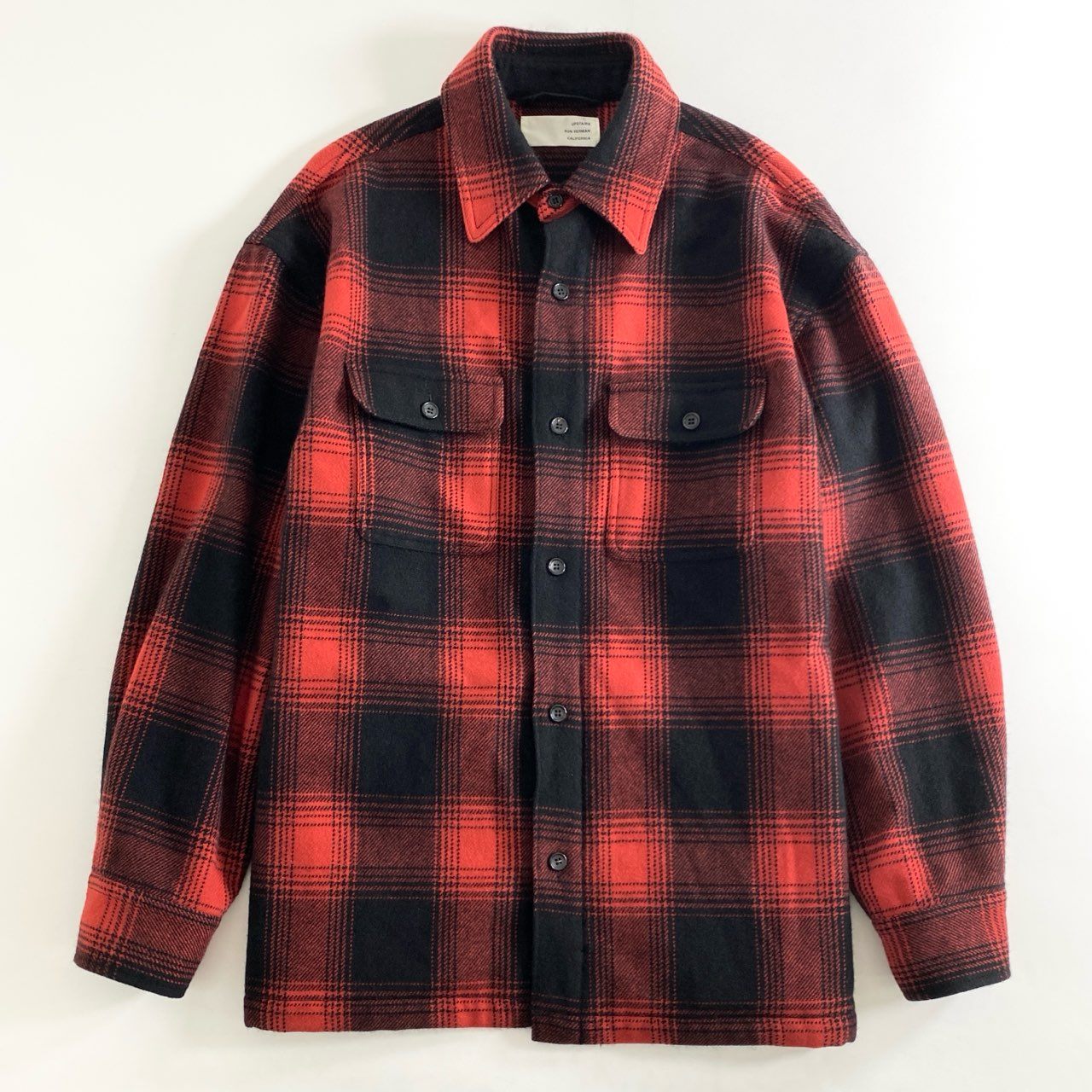 22h9 定価¥308,000 RON HERMAN ロンハーマン Cashmere Shirt Jacket カシミヤ シャツジャケット L レッド ブラック カシミヤ100% UPSTAIRS オンブレチェック メンズ