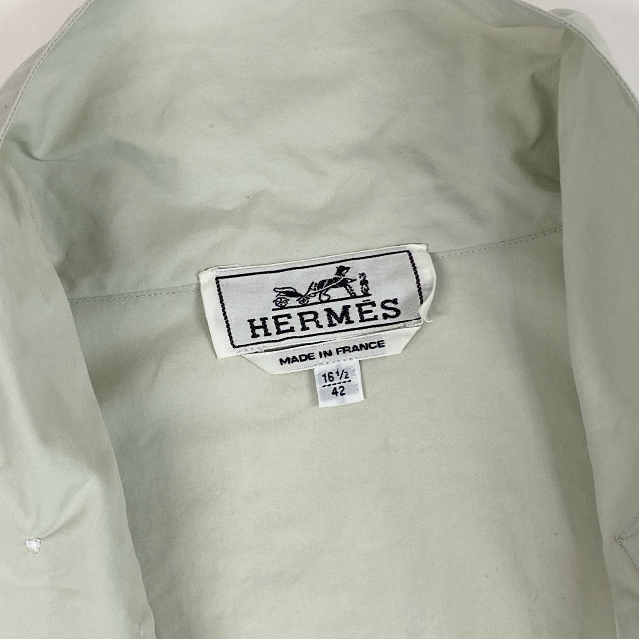 69i26 HERMES エルメス ハイネックルーズフィットシャツ トップス セリエボタン 16.5/42 ライトグレー コットン メンズu02t