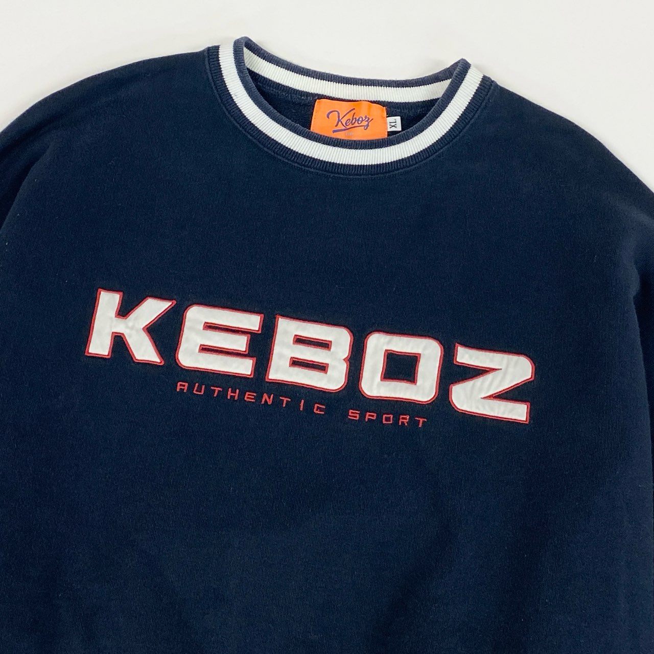 83i29 KEBOZ ケボズ スウェット トレーナー トップス ビッグロゴ リブライン XL ネイビー メンズo07t