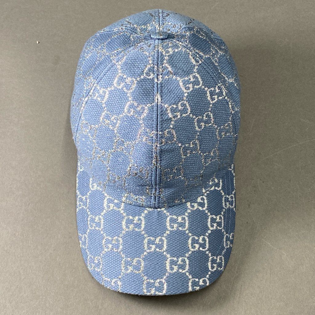 f6 GUCCI グッチ GGラメ ベースボールキャップ 631953 S 56cm ブルー 帽子 6パネル CAP イタリア製