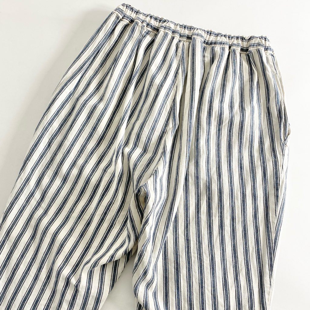 6d7 bisque by nest robe ビスクバイネストローブ 日本製 ストライプ イージーパンツ ボトムス フリーサイズ F オフホワイト 生成 ブルー リネン コットン リネンブレンド