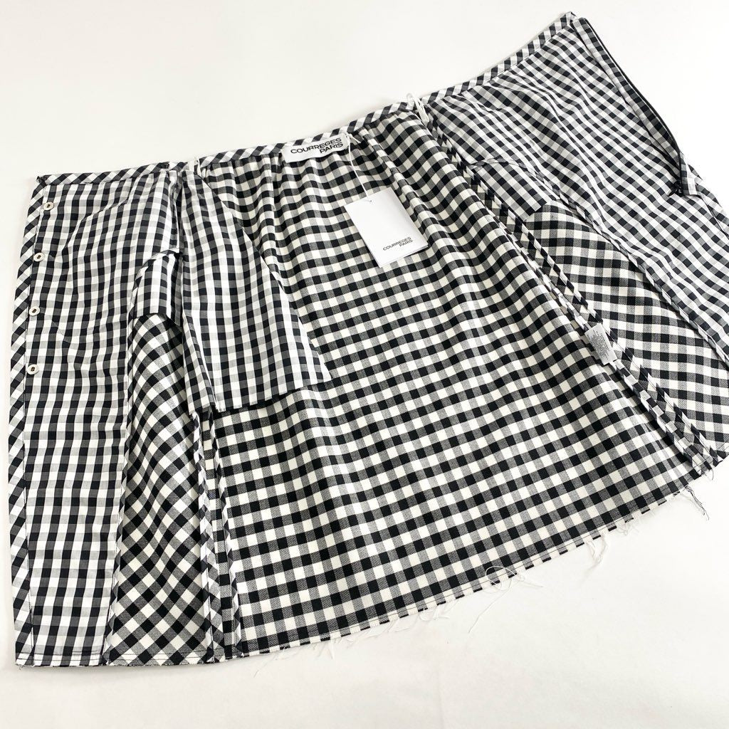 39b6 《美品》 近年モデル☆ COURREGES PARIS クレージュ パリス ギンガムチェック スカート 34 ブラック ホワイト JUPE イタリア製 タグ付き 春夏