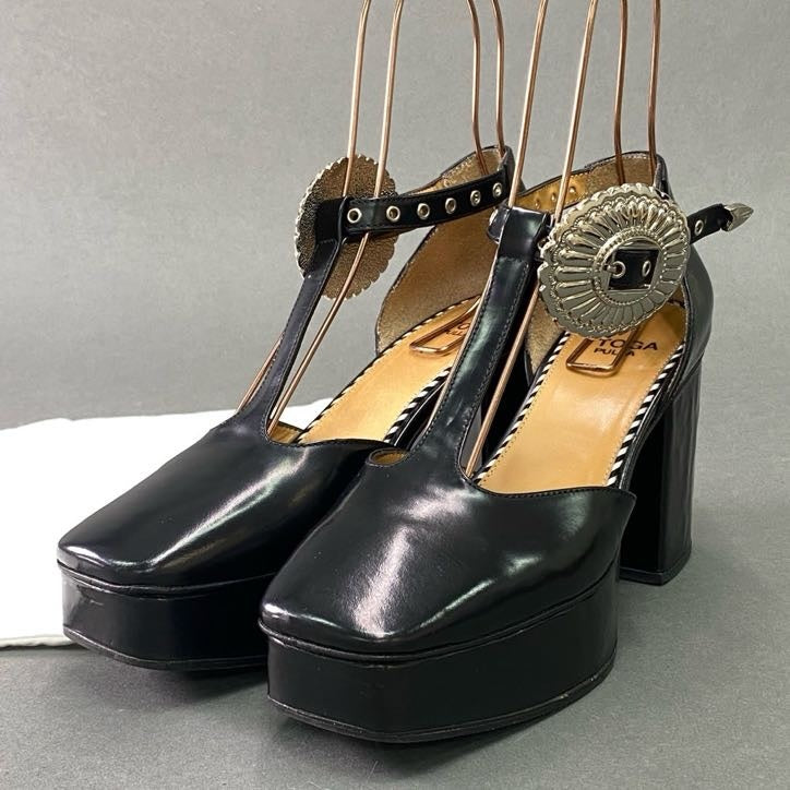 4f4 《極美品》 TOGA PULLA トーガ プルラ プラットフォーム メタルコンチョ パンプス 37 ブラック レザー シューズ Metal Pumps