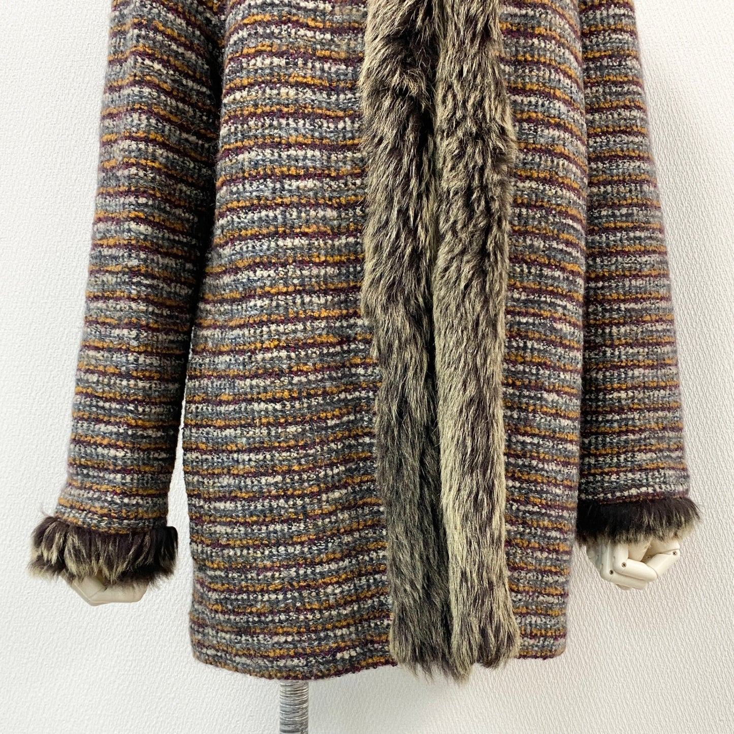 16h9《美品》MISSONI ミッソーニ ニットジャケット ニットコート ボーダー ファー イタリア製 92 マルチカラー レディースu02t