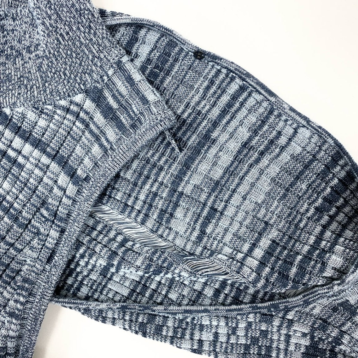 54h27 《未使用》 STRIAE BY McQ ALEXANDER McQUEEN マックキュー アレキサンダーマックイーン 変形 リブニット セーター トップス 薄手 667790 サイズL ブルー コットン レディースu02t