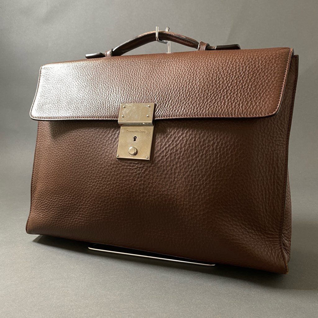 Df29 Ermenegildo Zegna エルメネジルド ゼニア レザー ブリーフケース ビジネスバッグ ブラウン Leather オフィス イタリア製
