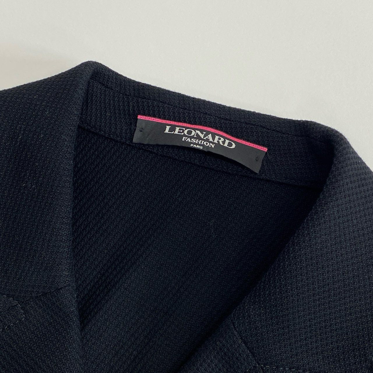 2f14-1 《美品》 LEONARD FASHION レオナール テーラードジャケット ブレザー コットンピケ 美しい花柄プリント切替 0351261 サイズ13AR ブラック コットン100% レディース