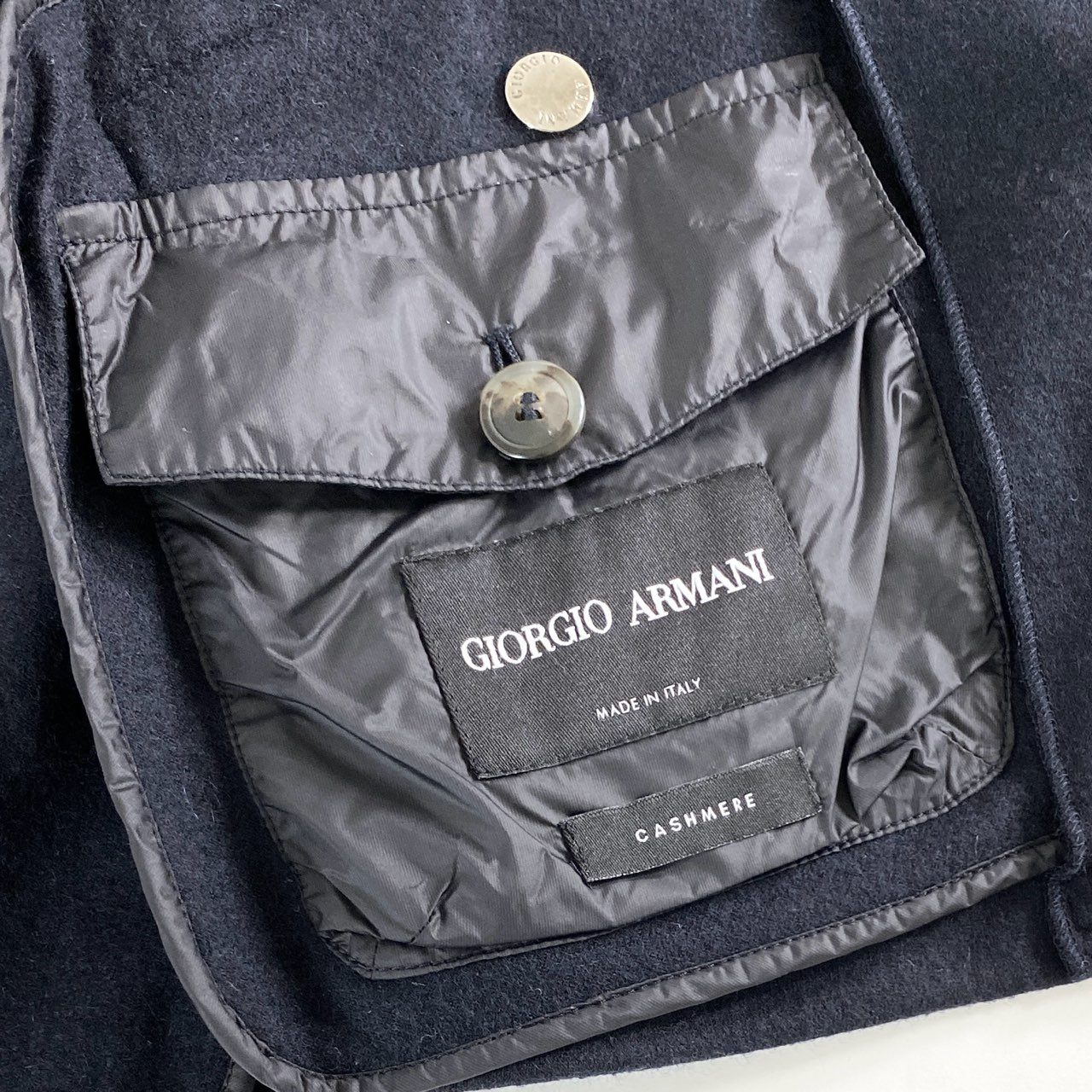 55e27 イタリア製 GIORGIO ARMANI ジョルジオアルマーニ 黒タグ カシミヤニットブルゾン ニットジャケット ダブルジップ サイズ46 ネイビー カシミヤ100% メンズ 紳士服