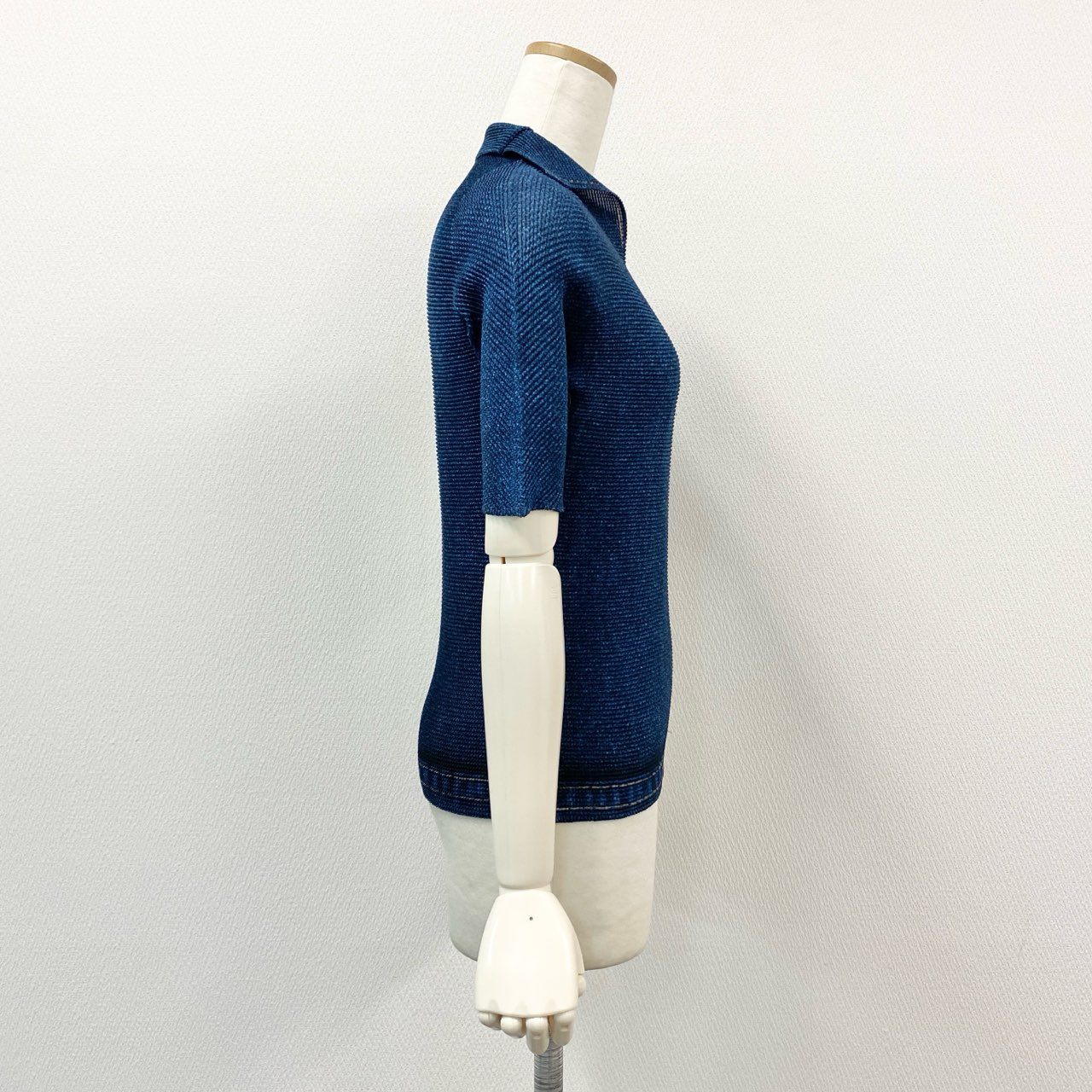 48h14 ISSEY MIYAKE イッセイミヤケ デニム転写 プリーツ加工 Tシャツ カットソー トップス PP16-FJ221 サイズ3 インディゴブルー ポリエステル プリーツプリーズ ヴィンテージu02t