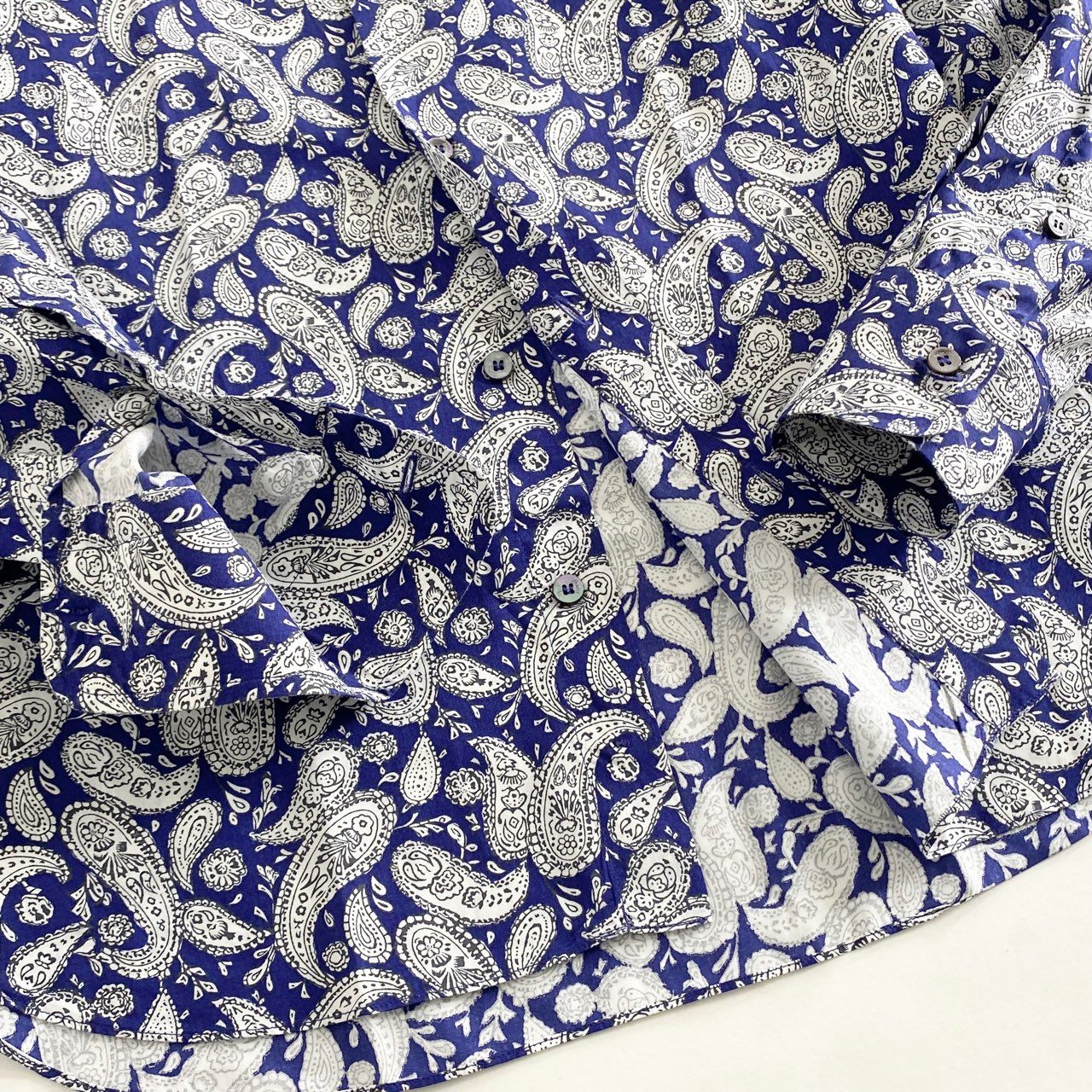 28h10 《美品》 イタリア製 Brioni ブリオーニ 長袖シャツ ドレスシャツ サイズⅡ ペイズリー柄 ブルー×ホワイト コットン100% メンズ
