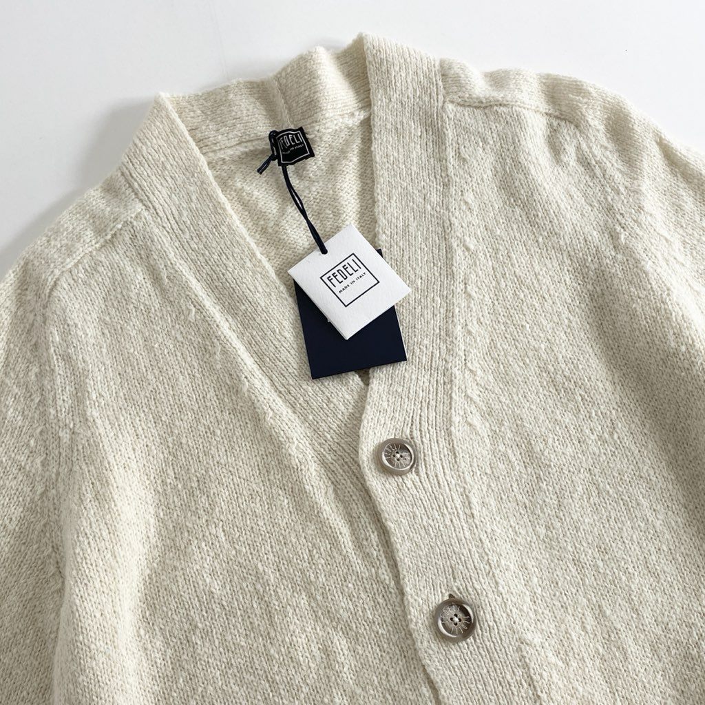 83h27 《未使用》 イタリア製 FEDELI フェデリ カシミア100% ロゴボタン ロングスリーブ ニット セーター カーディガン サイズ44 クリーム カシミヤ100% メンズ