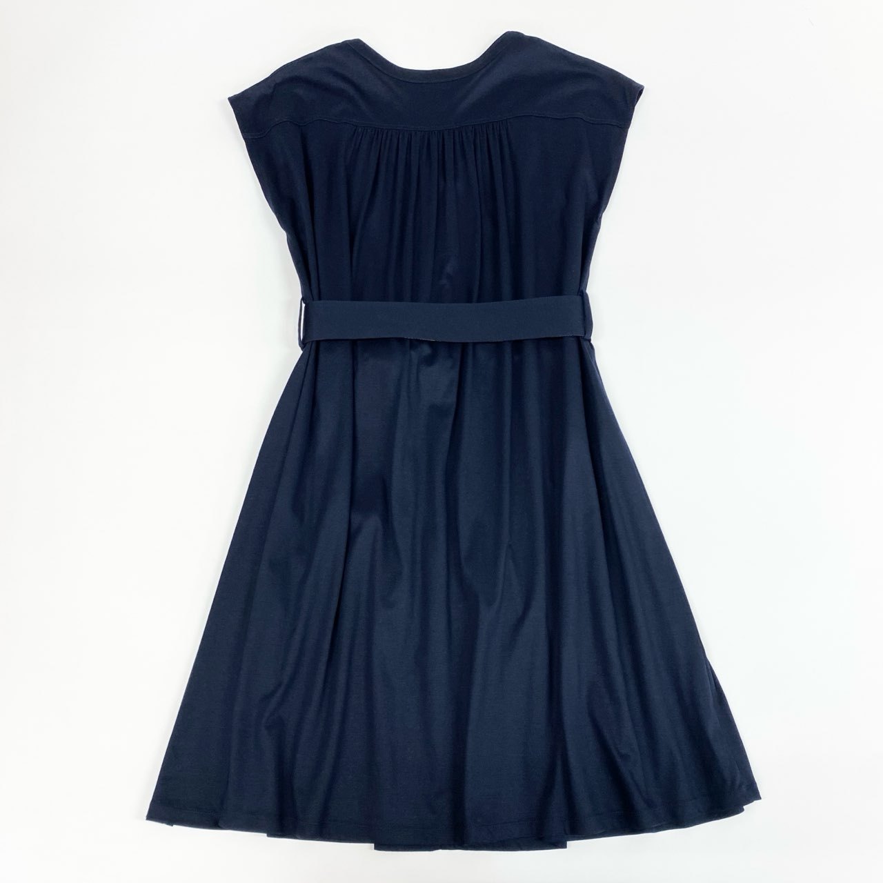 79j9 BLUE LABEL CRESTBRIDGE ブルーレーベル クレストブリッジ ノーカラーワンピース シャツワンピース 半袖 伸縮ストレッチ◎ レディース 女性用 38 ネイビーu02t