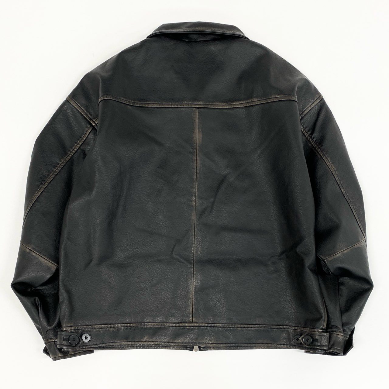 51f3 【新品タグ付き】 BEAMS ビームス 2024AW ユーズド加工 レザーブルゾン シングルライダース ジャケット 11-18-1831-202-19-22 サイズM ブラック レザー メンズ