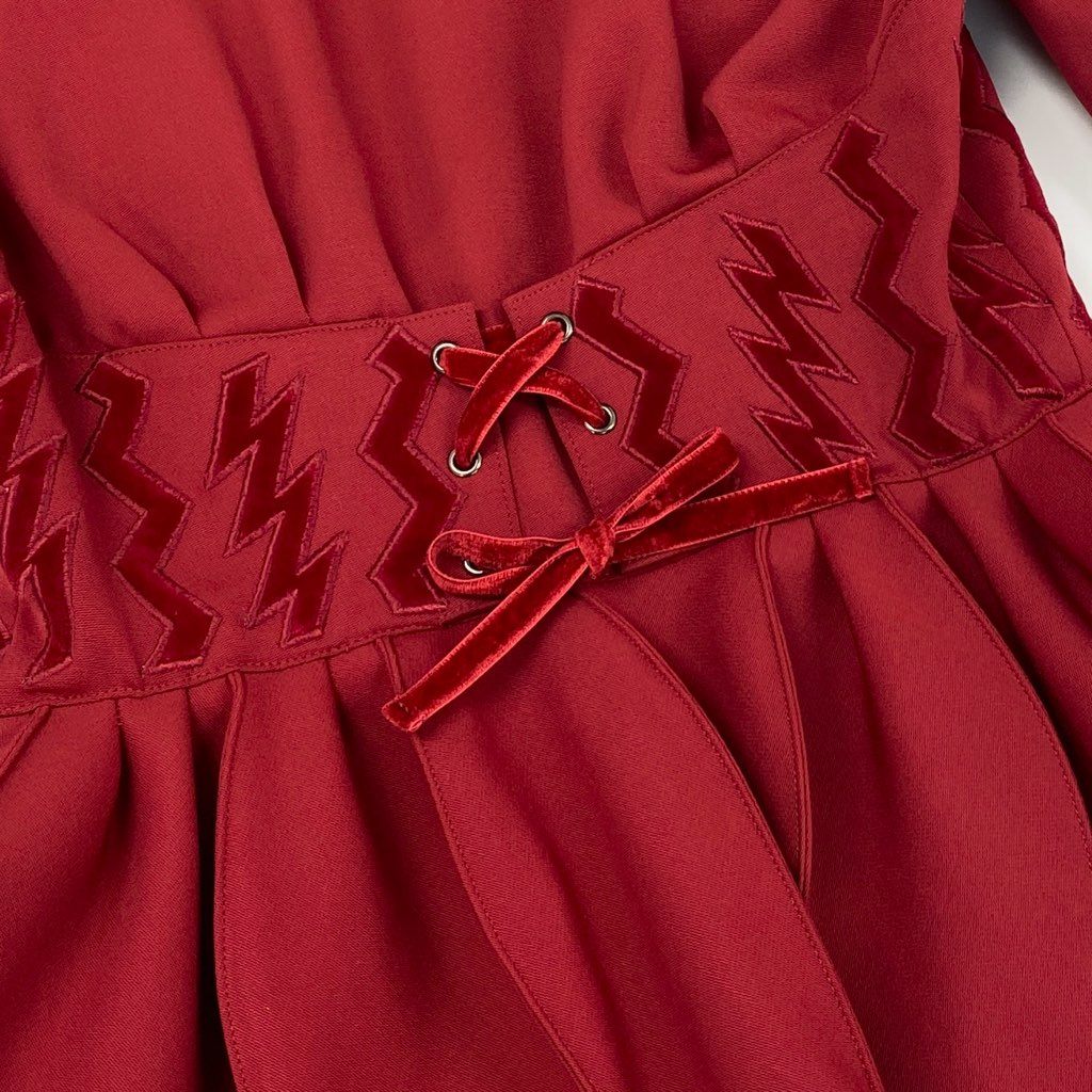 63d8-3 Thierry mugler ティエリー ミューグレー ジャケット/スカート スーツ セットアップ レースアップ フレア ボウタイ 変形デザイン サイズ9AR/63-90 レッド ウール100% レディース 日本製