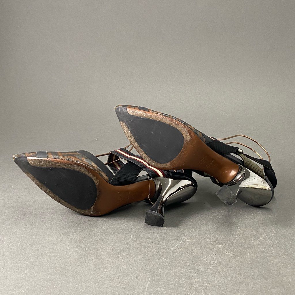 1f13 FENDI フェンディ コリブリ ズッカ柄 ミュールサンダル 36 1/2 ブラック ヒール シューズ イタリア製