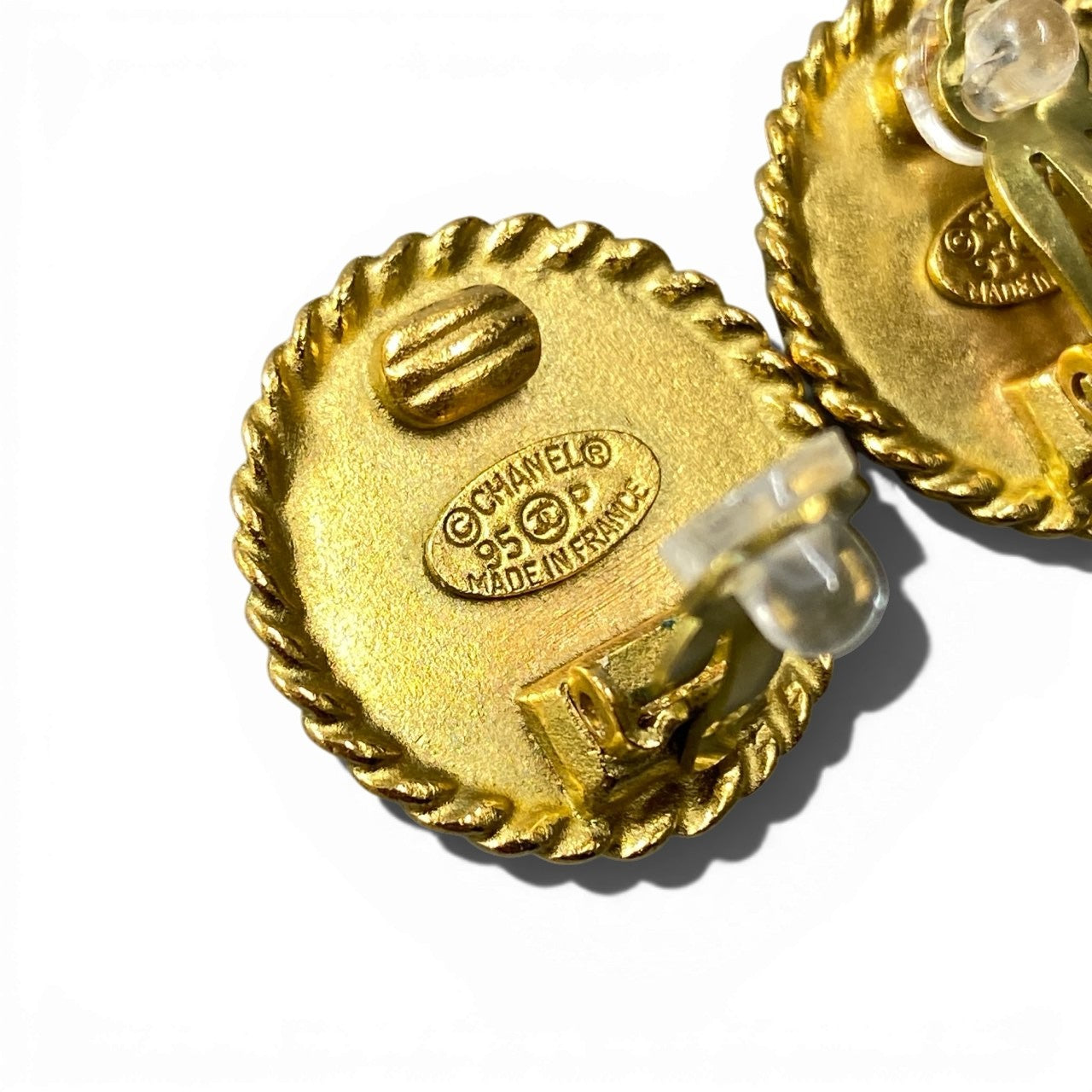 b5 Vintage Chanel 1995 Coco Mark Chain Design Gold × Black Earringta1