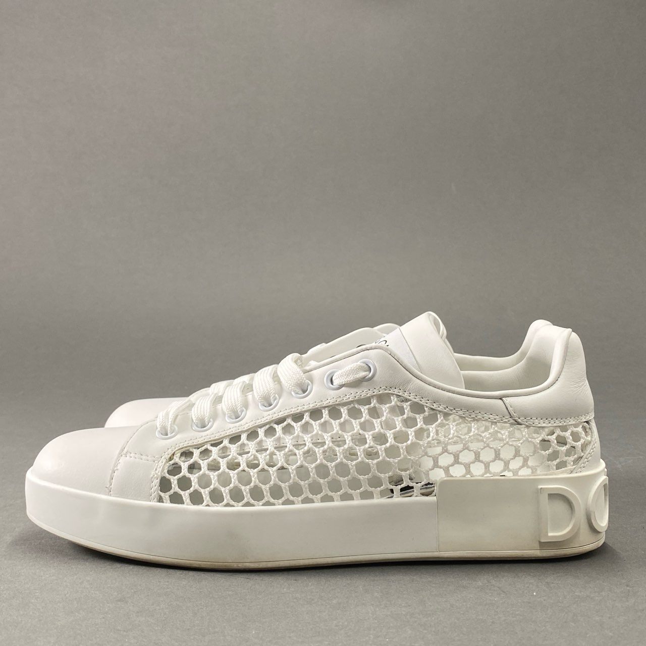 6i27 DOLCE&GABBANA ドルチェアンドガッバーナ イタリア製 メッシュパネル ローカットスニーカー シューズ 38 ホワイト レザー