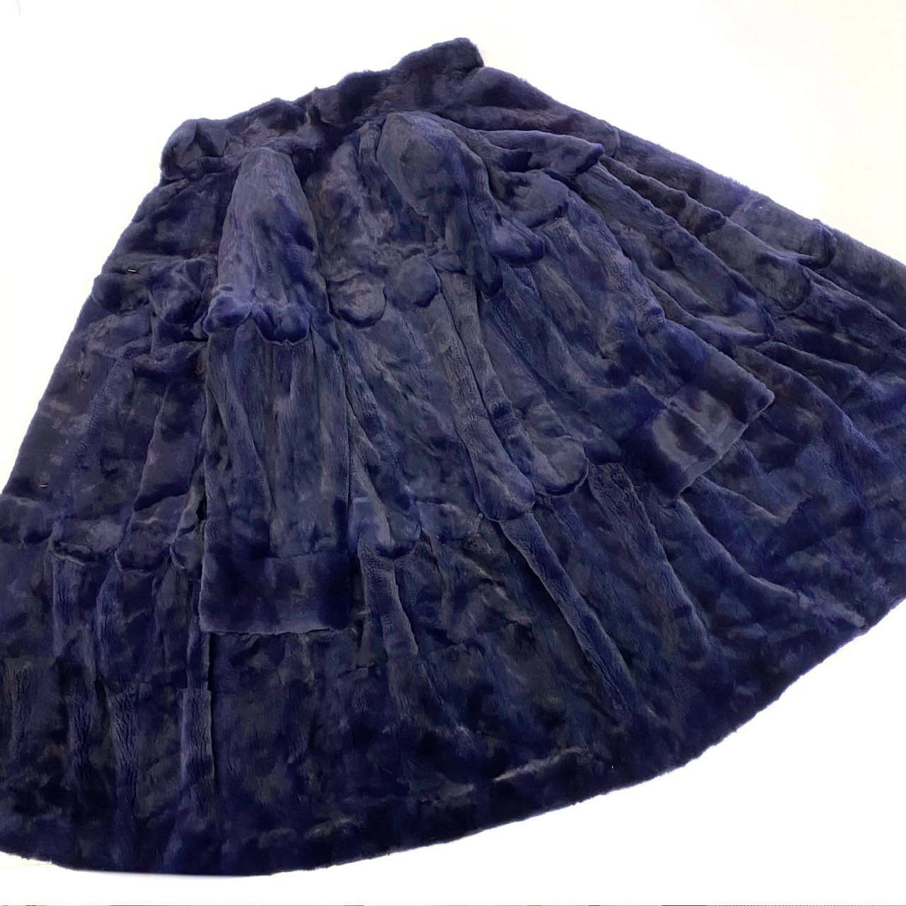 9k2《超希少》 シェアード 染めミンク フリルデザイン 超ロングコート 112cm ダークパープル 最高級本毛皮 MINK FUR COAT レアデザインt18r