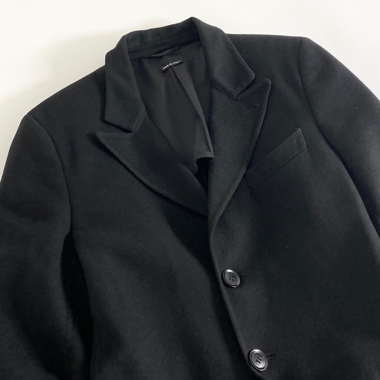 85h28 イタリア製 GIORGIO ARMANI ジョルジオアルマーニ カシミヤコート チェスターコート ロングコート サイズ46 ブラック カシミヤ100% メンズ 紳士服