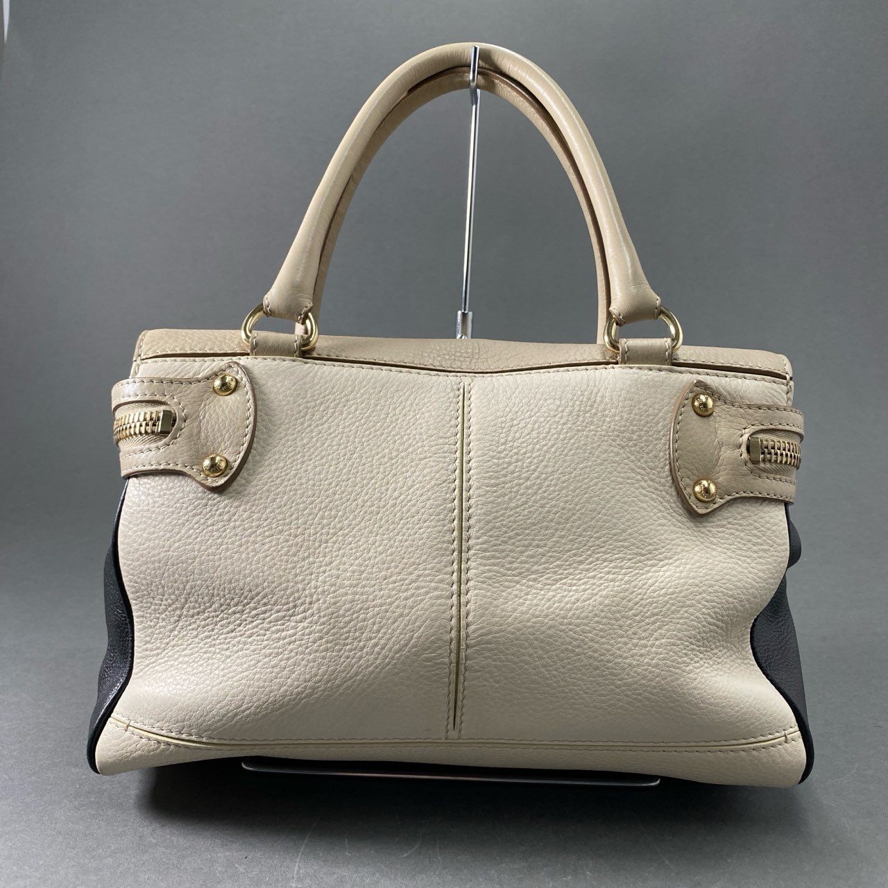 Ae19 MAX MARA マックスマーラ ツートン 2WAY ショルダーバッグ ハンドバッグ ベージュ ブラック レザー イタリア製