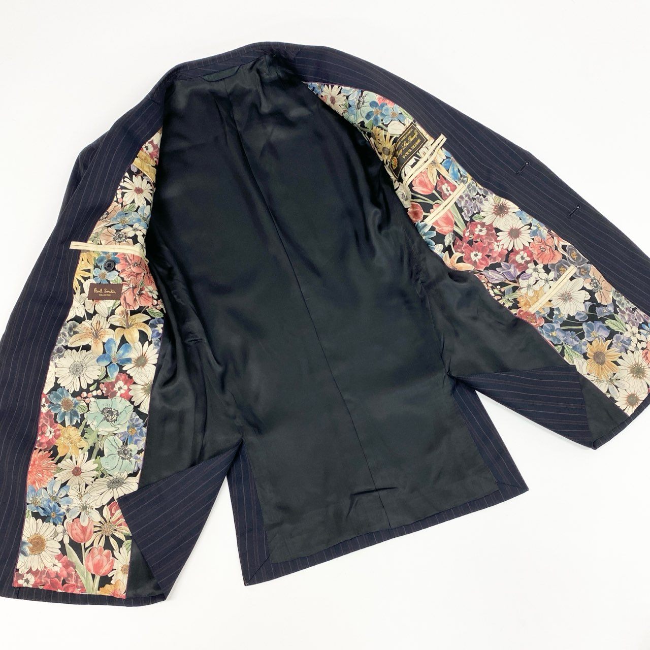 23l14 Paul Smith ポールスミスLoroPiana ロロピアーナ生地 4シーズン 裏地花柄 総柄 2B シングルスーツ セットアップ サイズM ネイビー メンズ 紳士 通年