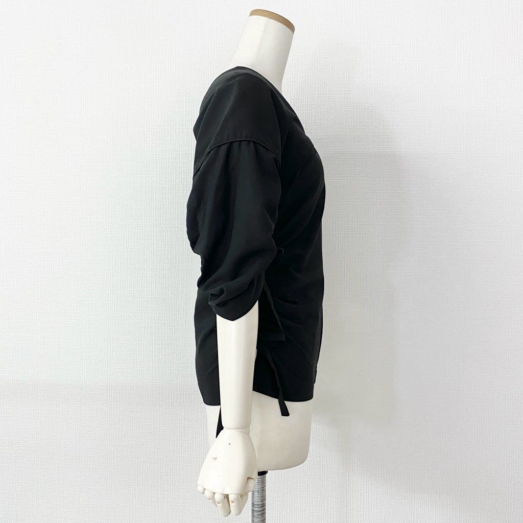 6d7 beautiful people ビューティフルピープル 日本製 1115110006 cotton cavalry cover top Vネックハーフスリーブトップス ブラウス カットソー バックジップ 36 ブラック コットン 春夏