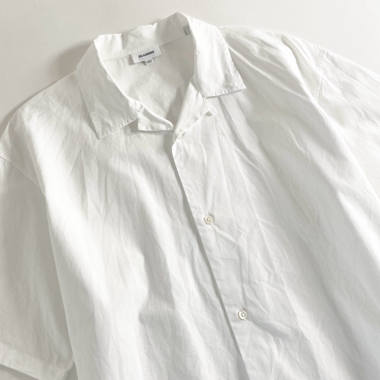 55e27 イタリア製 JIL SANDER ジルサンダー 半袖シャツ オープンカラーシャツ 開襟 サイズ41 ホワイト コットン100% メンズ 紳士服