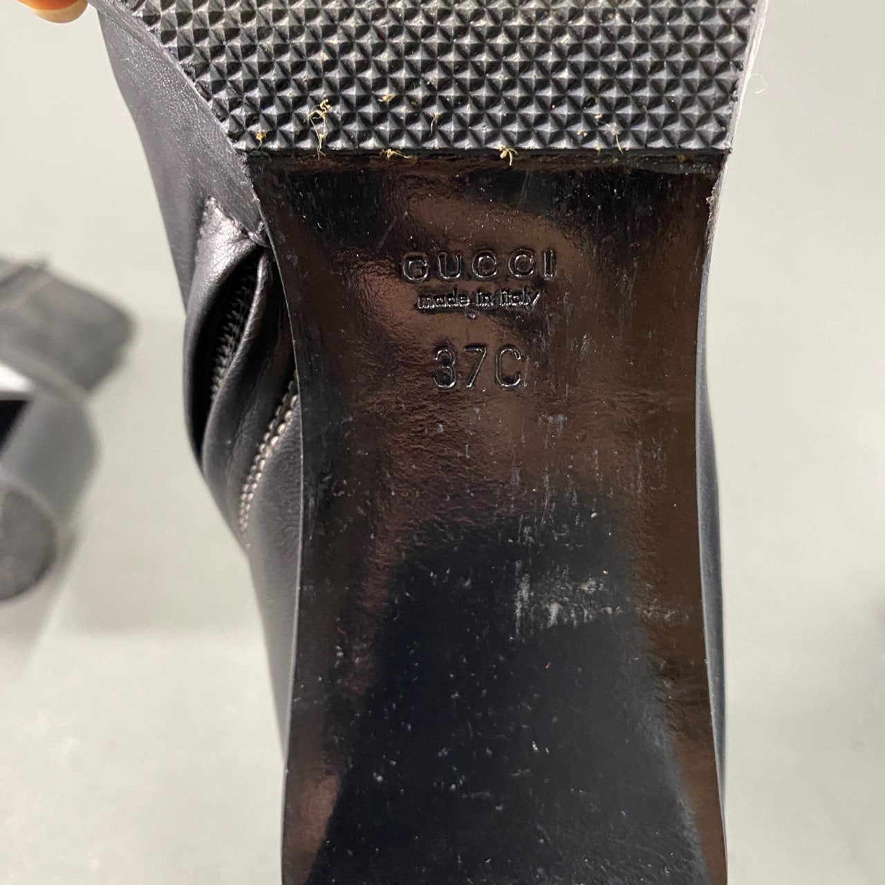 1L5《伊製》GUCCI グッチ 37C(24cm相当)ブラック レザーブーツ チャンキーヒールブーツ サイドジップ レディース