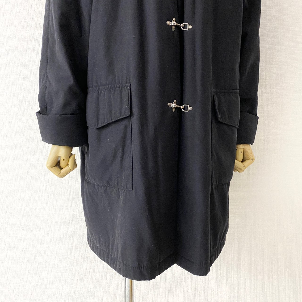43A12 LE BAMBOLE レ バンボレ ファイヤーマンコート 44 ブラック イタリア製 ユーロ古着 モッズコート アウター ライナー ファー 秋冬