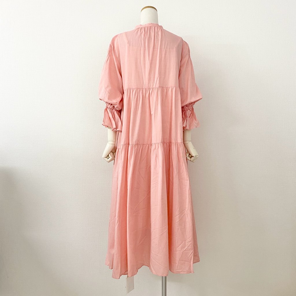 51c20 《未使用》 定価¥28,600 CADUNE カデュネ コットンボリュームワンピース 36 ピンク ペチコート付き ドレス フレアスリーブ タグ付き