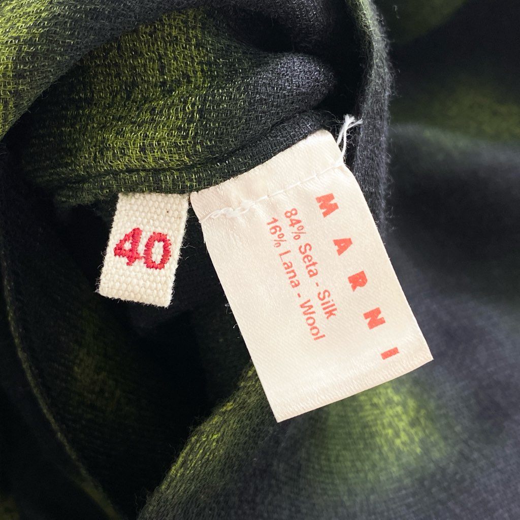 22b25 MARNI マルニ イタリア製 ノースリーブワンピース ドレス チェック柄 40 グリーン シルク レディース MADE IN ITALY