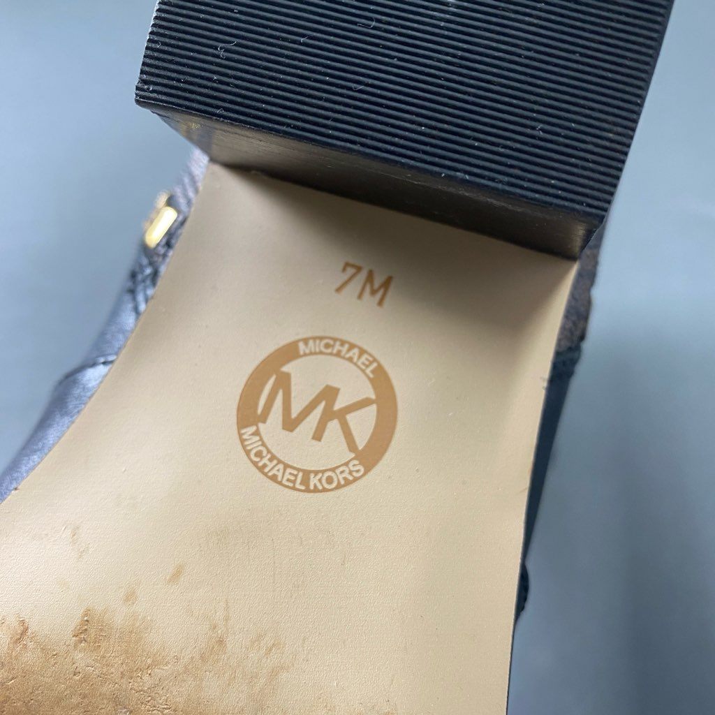 2b24 MICHAEL KORS マイケルコース サイドジップブーツ ヒールブーツ シューズ ジップアップ モノグラム柄 7M ブラック ブラウン レザー PVC
