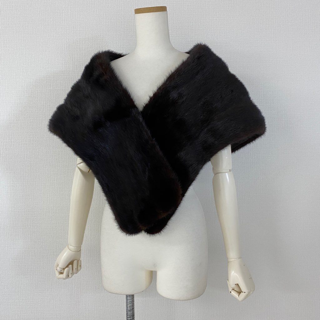 40b14-2 《本毛皮》 マホガニーミンク 大判ティペット ミンクファー ショール ケープ ストール レディース MINK FUR