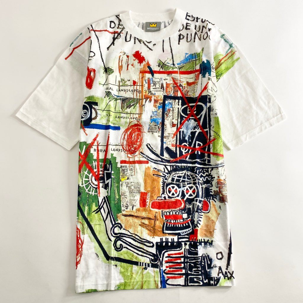 57b13 《美品》 BASQUIAT バスキア 00’s デッドストック 展覧会限定 アートTシャツ ホワイト 日本製 ジャン=ミシェル バスキア カットソー TEE 絵画