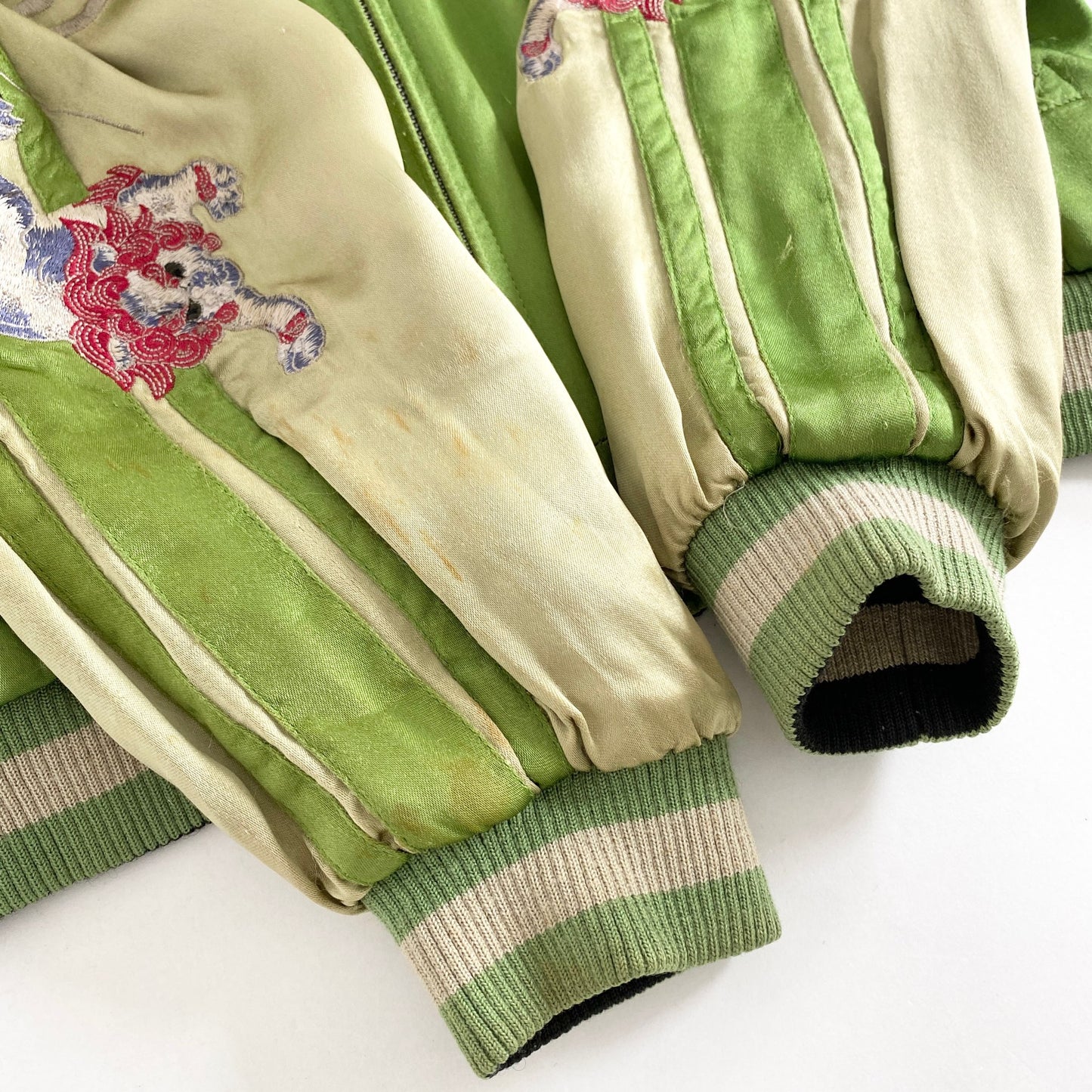 49L15 花旅楽団 リバーシブルスカジャン S ブラック グリーン 和柄 刺繍 横須賀 ジャケット ブルゾン 羽織