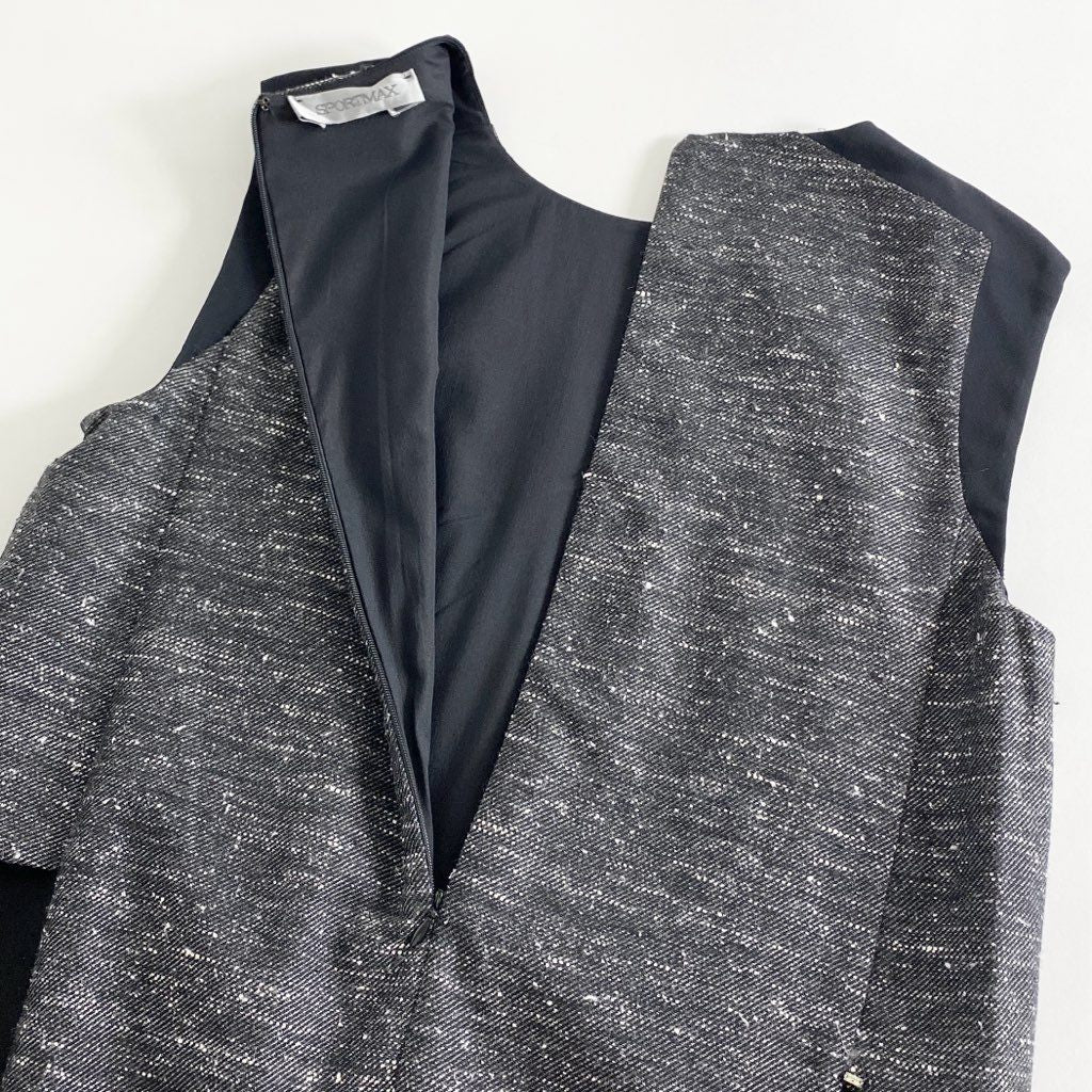 39c10 SPORTMAX スポーツマックス ノースリーブワンピース 膝丈ワンピース S ブラック レディース 異素材切替 バックジップ 夏