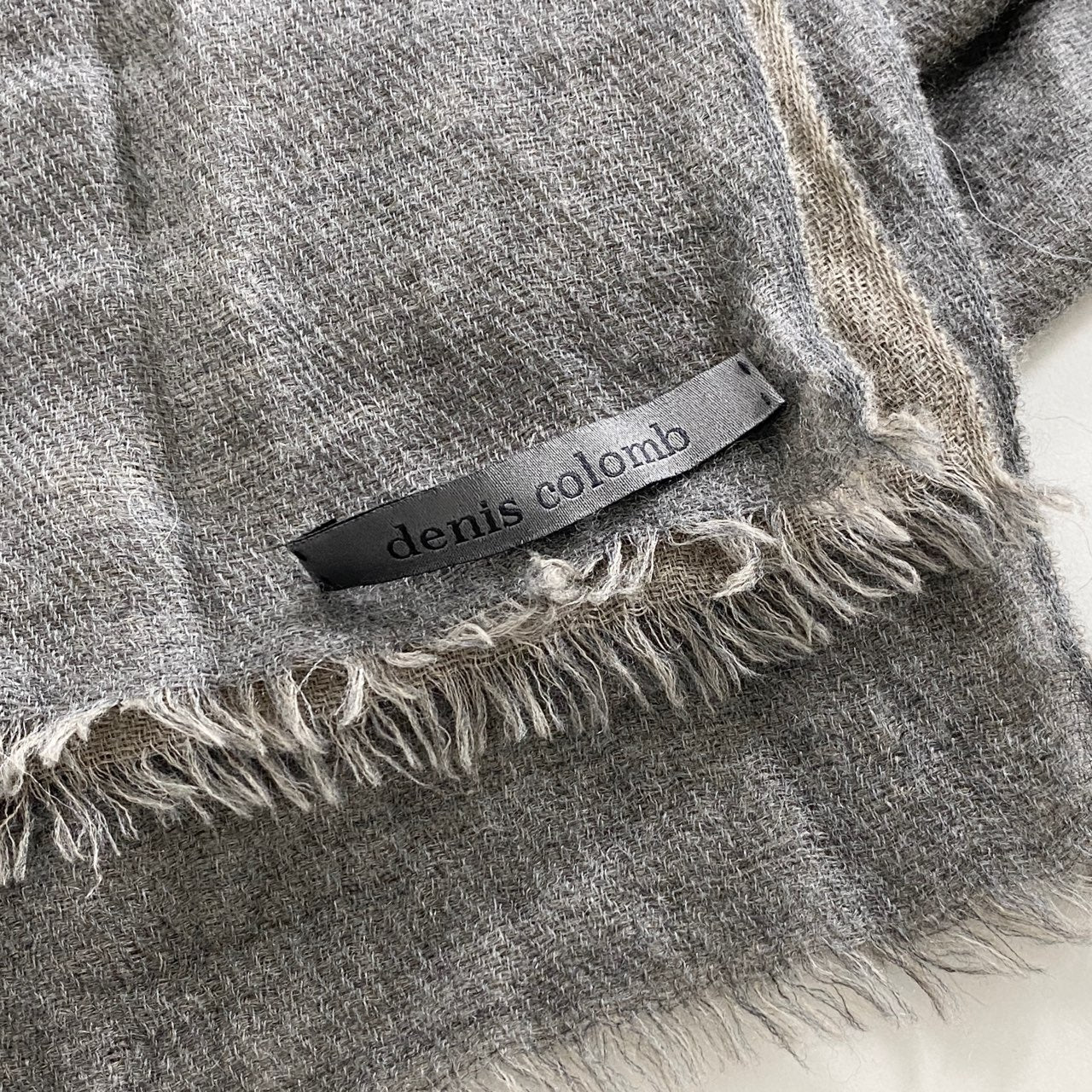 L10《美品》denis colomb デニスコロン カシミヤストール マフラー グレー ベージュ cashmere100% ショール TOMORROW LAND トゥモローランド