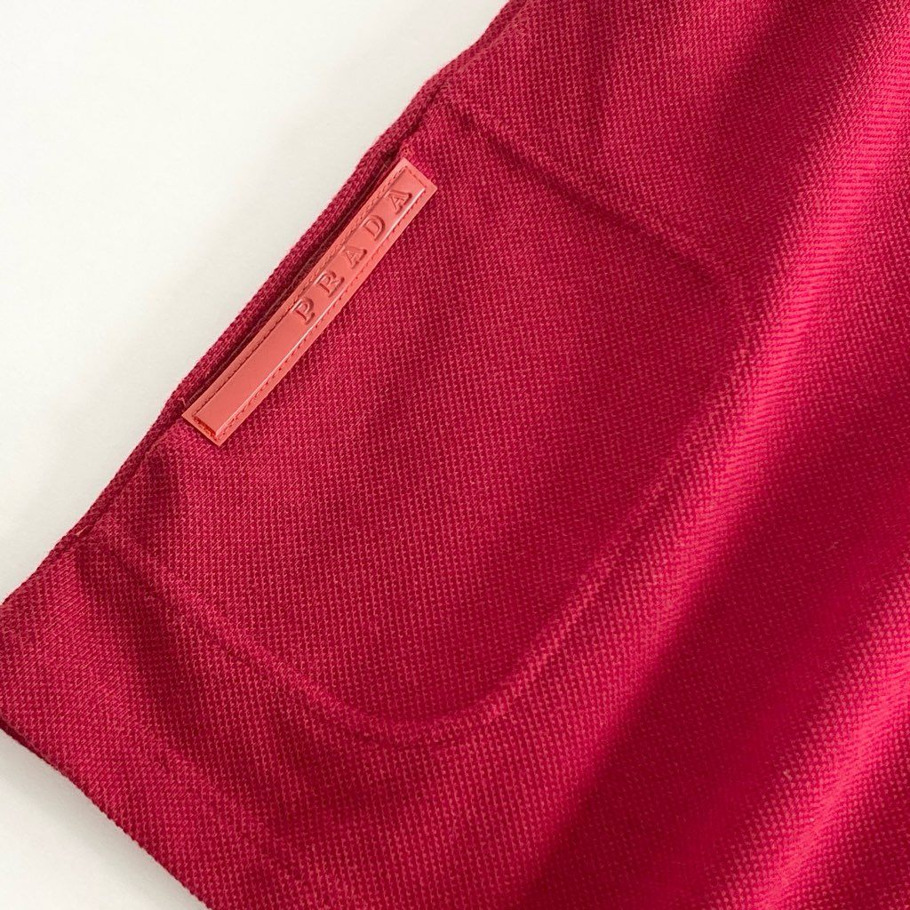 39c10 《美品》 イタリア製 PRADA プラダ 半袖ポロシャツ M レッド レディース ショートスリーブ コットン混 ジップアップ